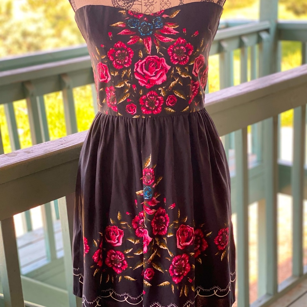 Strapless Navy Floral Dress